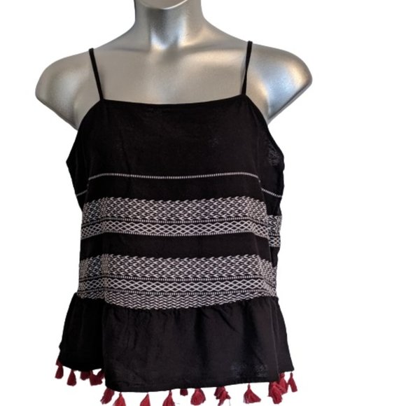 Ana Black White Bo-Ho Inspired Tassel Tank XL NWT - Picture 4 of 10